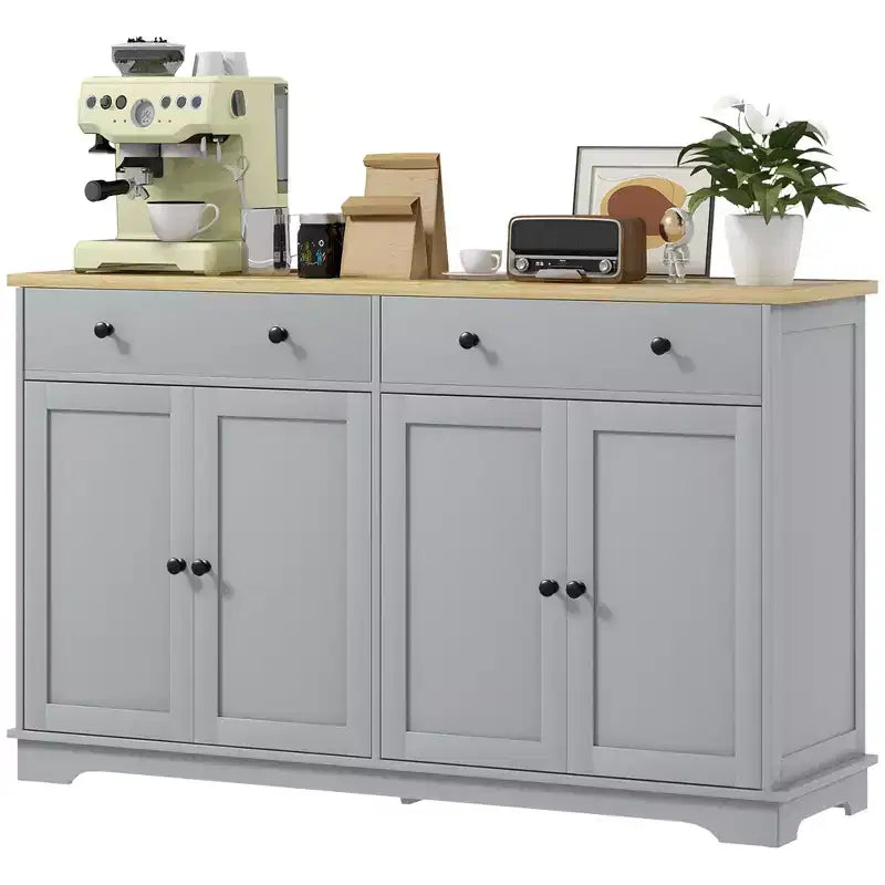 Meuble buffet bahut avec rangement, Armoire de cuisine moderne avec 4 portes, 2 tiroirs et 2 étagères réglables, Meuble de bar à café