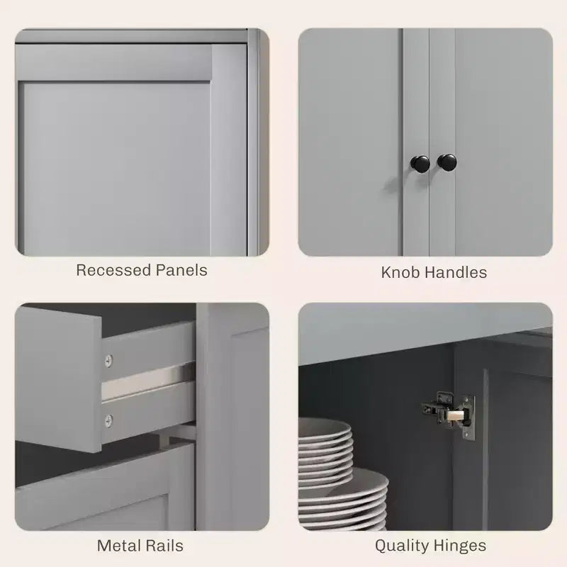 Meuble buffet bahut avec rangement, Armoire de cuisine moderne avec 4 portes, 2 tiroirs et 2 étagères réglables, Meuble de bar à café