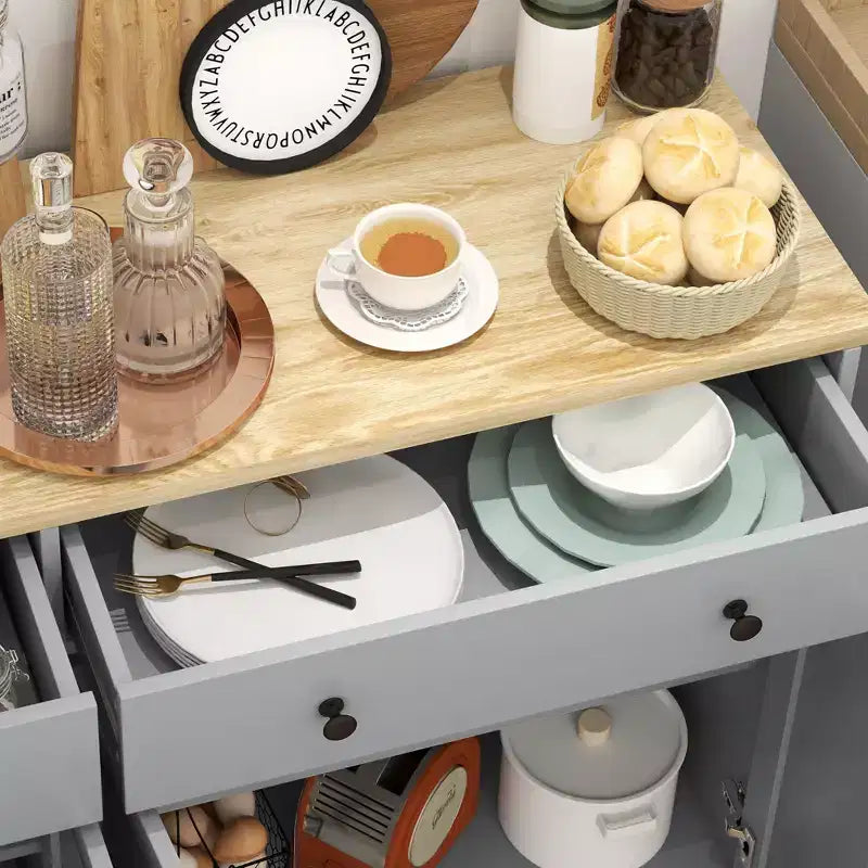 Meuble buffet bahut avec rangement, Armoire de cuisine moderne avec 4 portes, 2 tiroirs et 2 étagères réglables, Meuble de bar à café