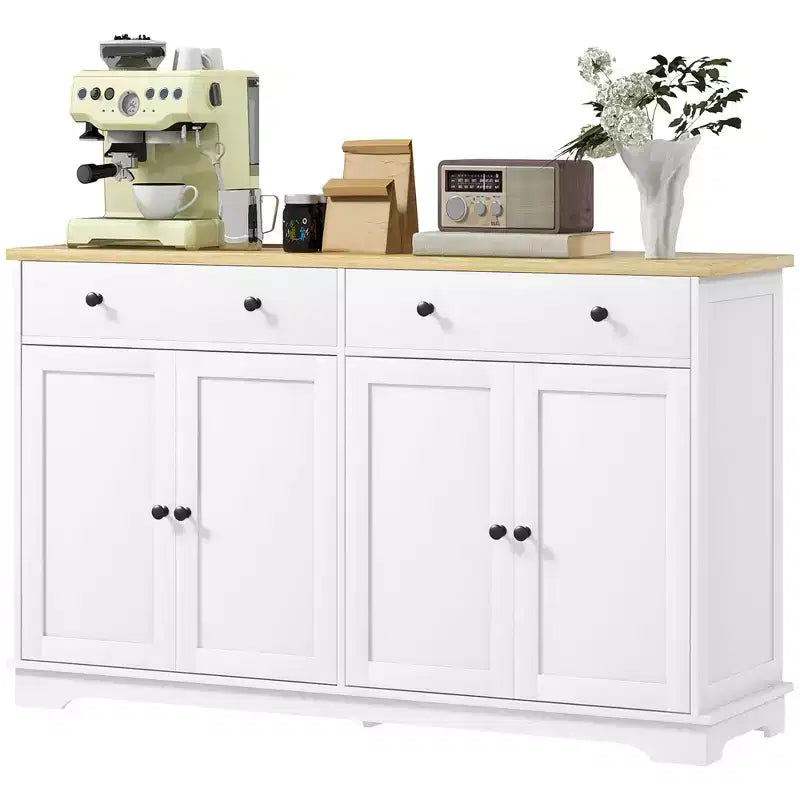 Meuble buffet bahut avec rangement, Armoire de cuisine moderne avec 4 portes, 2 tiroirs et 2 étagères réglables, Meuble de bar à café