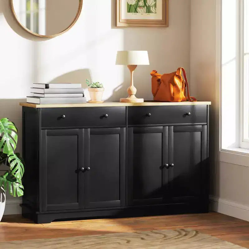 Meuble buffet bahut avec rangement, Armoire de cuisine moderne avec 4 portes, 2 tiroirs et 2 étagères réglables, Meuble de bar à café