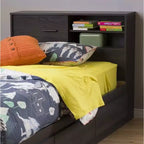 Tête de lit HomeStock pour enfant, lit double, en panneaux de particules stratifiés avec rangement