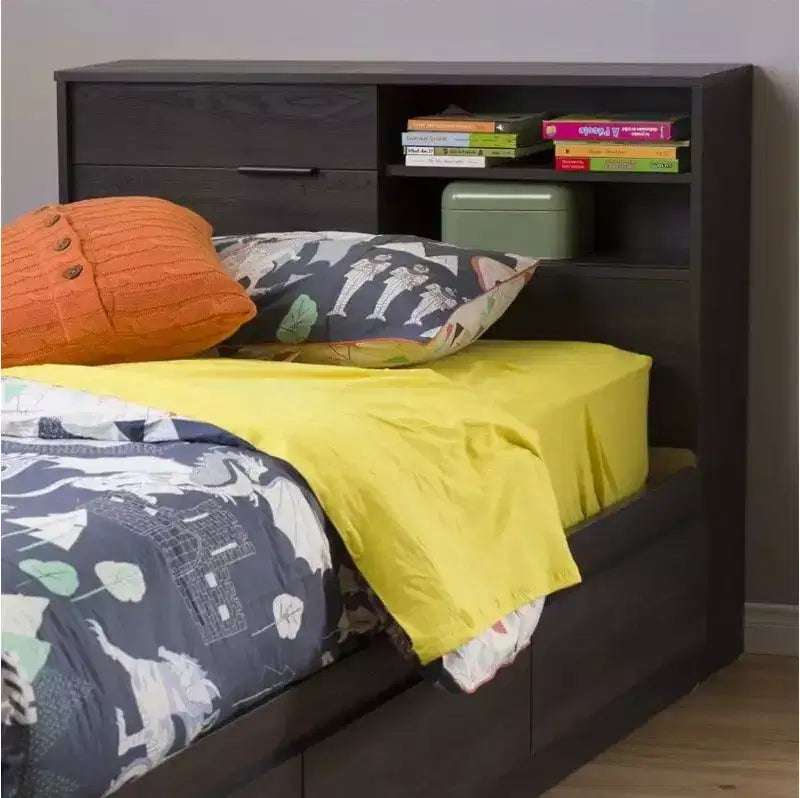 Tête de lit HomeStock pour enfant, lit double, en panneaux de particules stratifiés avec rangement