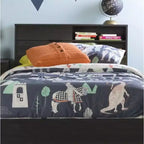 Tête de lit HomeStock pour enfant, lit double, en panneaux de particules stratifiés avec rangement
