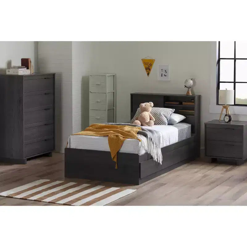 Tête de lit HomeStock pour enfant, lit double, en panneaux de particules stratifiés avec rangement