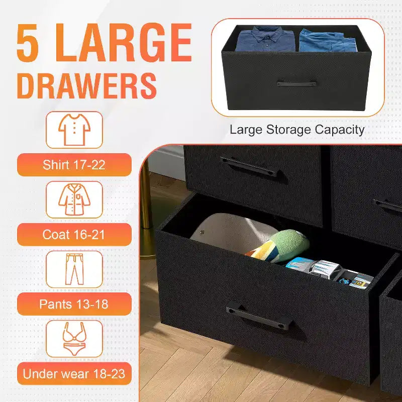 Commode en tissu FDW 5/8/9, commode large avec rangement pour chambre à coucher et salon