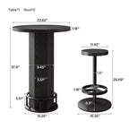 Table de bistrot ronde moderne de 60 cm, plateau en MDF rustique et base piédestal en métal, table hauteur bar de 96 cm avec repose-pieds