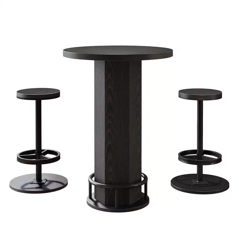 Table de bistrot ronde moderne de 60 cm, plateau en MDF rustique et base piédestal en métal, table hauteur bar de 96 cm avec repose-pieds