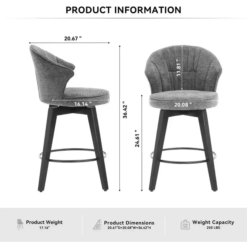 Tabourets de bar pivotants Zeus & Ruta Wingback 25 avec revêtement en chenille, pieds en bois et hauteur réglable