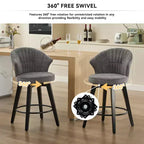Tabourets de bar pivotants Zeus & Ruta Wingback 25 avec revêtement en chenille, pieds en bois et hauteur réglable
