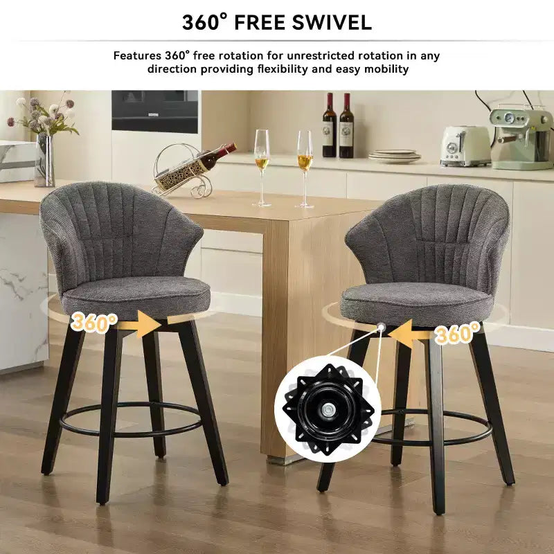 Tabourets de bar pivotants Zeus & Ruta Wingback 25 avec revêtement en chenille, pieds en bois et hauteur réglable
