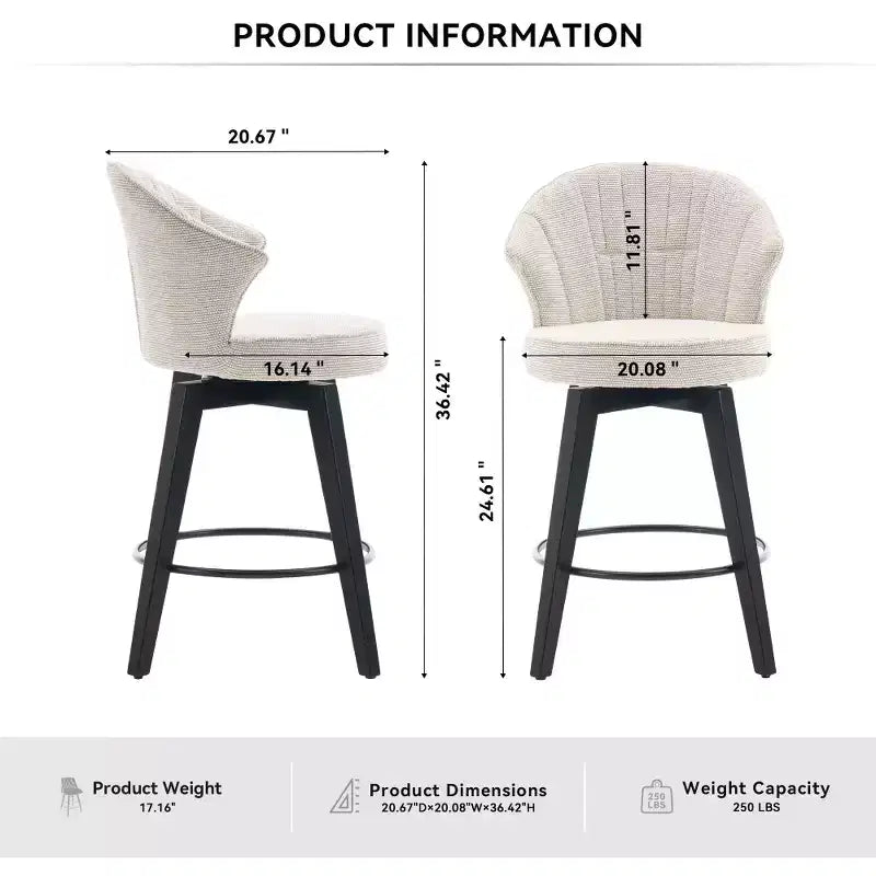 Tabourets de bar pivotants Zeus & Ruta Wingback 25 avec revêtement en chenille, pieds en bois et hauteur réglable