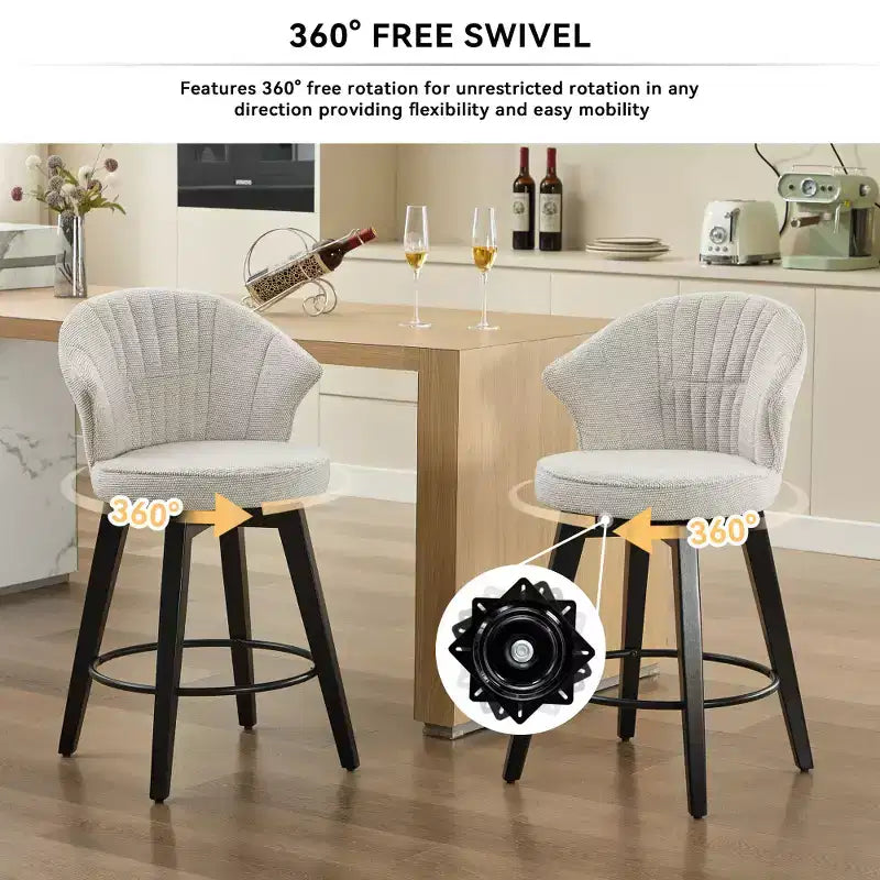 Tabourets de bar pivotants Zeus & Ruta Wingback 25 avec revêtement en chenille, pieds en bois et hauteur réglable