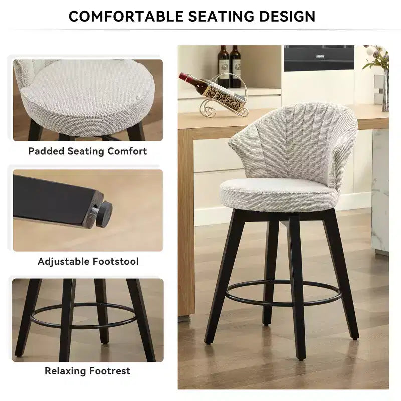 Tabourets de bar pivotants Zeus & Ruta Wingback 25 avec revêtement en chenille, pieds en bois et hauteur réglable