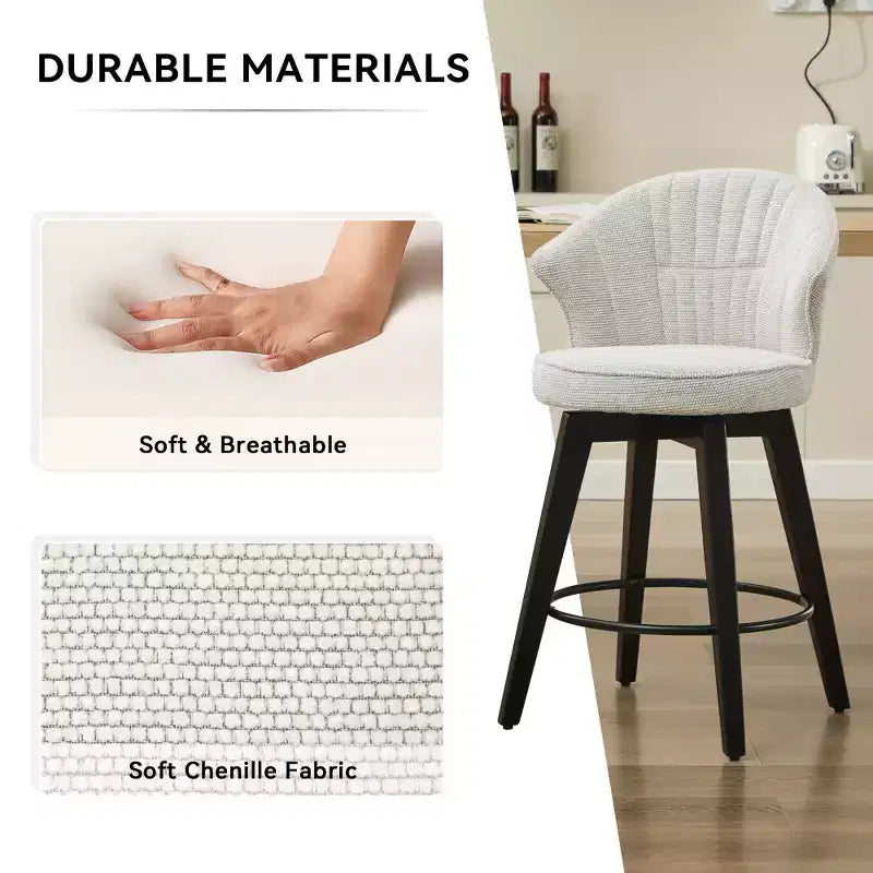 Tabourets de bar pivotants Zeus & Ruta Wingback 25 avec revêtement en chenille, pieds en bois et hauteur réglable