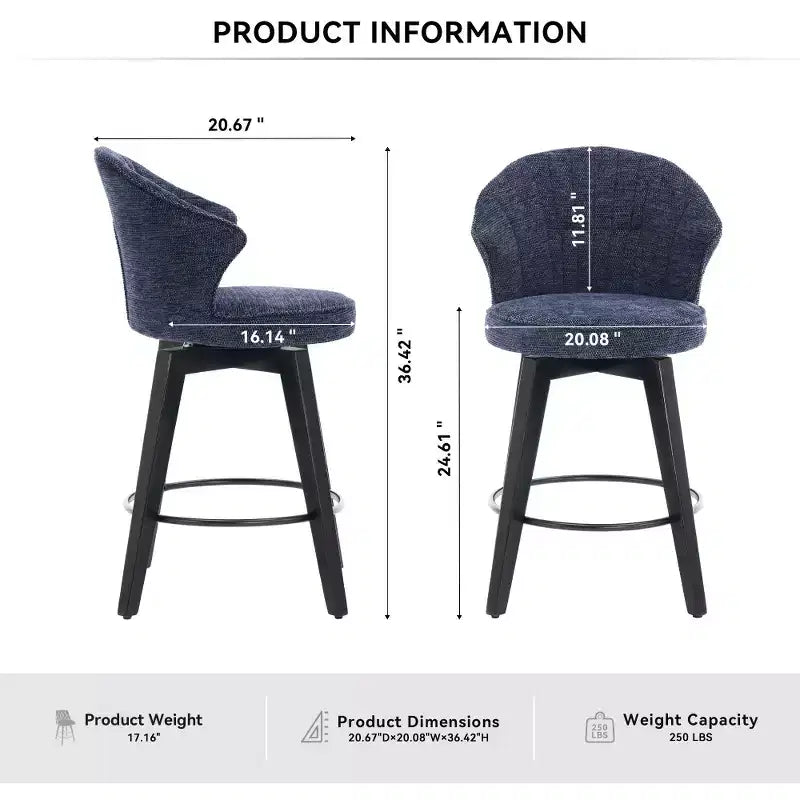 Tabourets de bar pivotants Zeus & Ruta Wingback 25 avec revêtement en chenille, pieds en bois et hauteur réglable