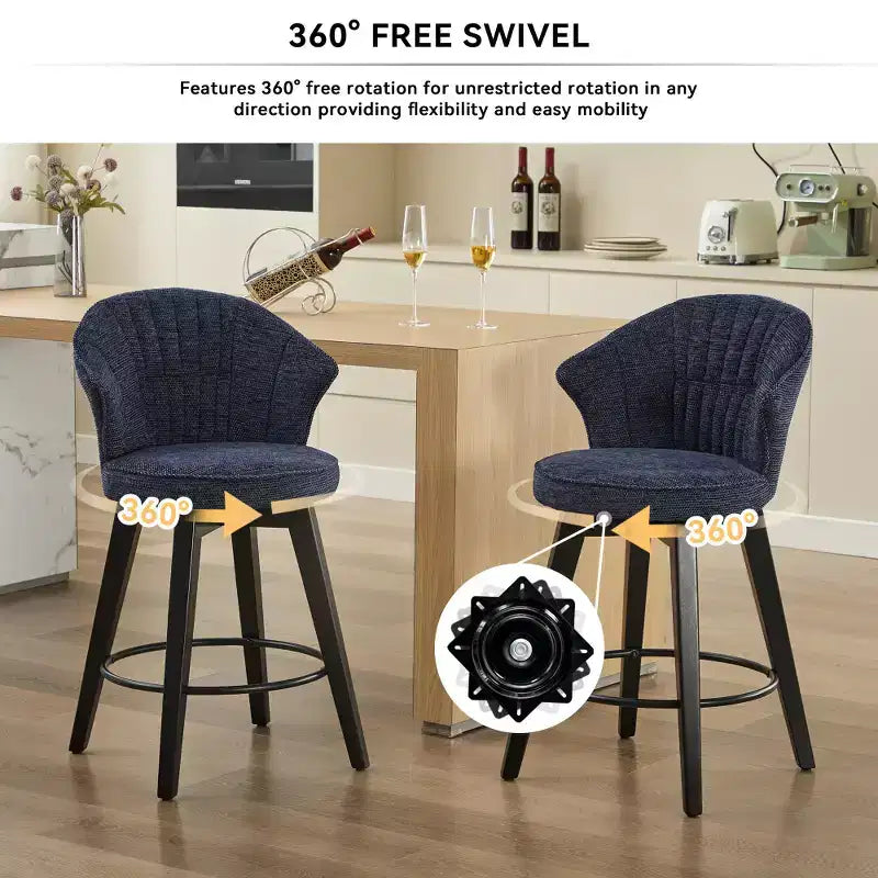 Tabourets de bar pivotants Zeus & Ruta Wingback 25 avec revêtement en chenille, pieds en bois et hauteur réglable
