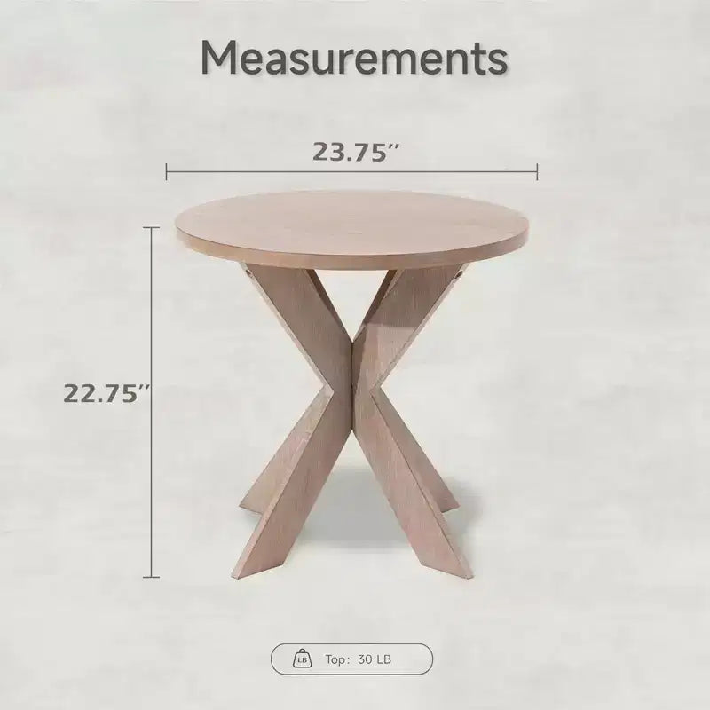 Table d'appoint ronde en bois avec pieds croisés, finition gris vintage