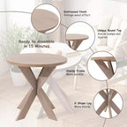 Table d'appoint ronde en bois avec pieds croisés, finition gris vintage