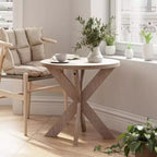 Table d'appoint ronde en bois avec pieds croisés, finition gris vintage