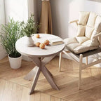 Table d'appoint ronde en bois avec pieds croisés, finition gris vintage