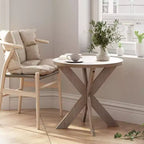 Table d'appoint ronde en bois avec pieds croisés, finition gris vintage