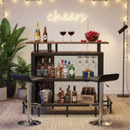Meuble de Bar d'Angle en L, Meuble de Rangement à Liqueur en Métal et MDF E1 avec 12 Supports à Verres à Vin et Repose-pieds, Protection de Bouteilles en Maille Métallique
