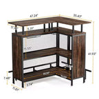 Meuble de Bar d'Angle en L, Meuble de Rangement à Liqueur en Métal et MDF E1 avec 12 Supports à Verres à Vin et Repose-pieds, Protection de Bouteilles en Maille Métallique