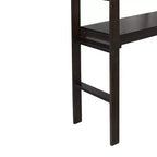 Lit mezzanine double en bois avec bureau intégré, barrières de sécurité et échelle marron