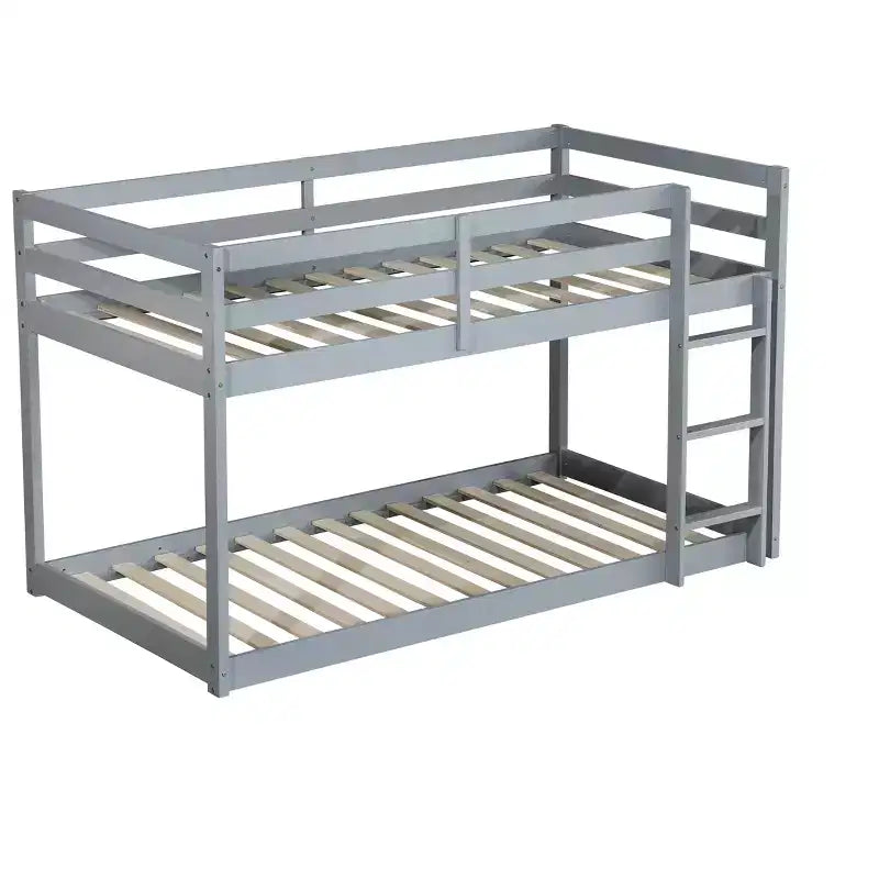 Lit superposé double en bois massif avec échelle, plateformes supérieure et inférieure dotées de lattes renforcées, gris
