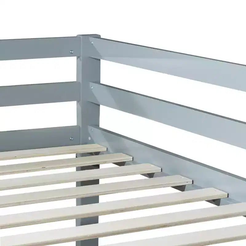 Lit superposé double en bois massif avec échelle, plateformes supérieure et inférieure dotées de lattes renforcées, gris