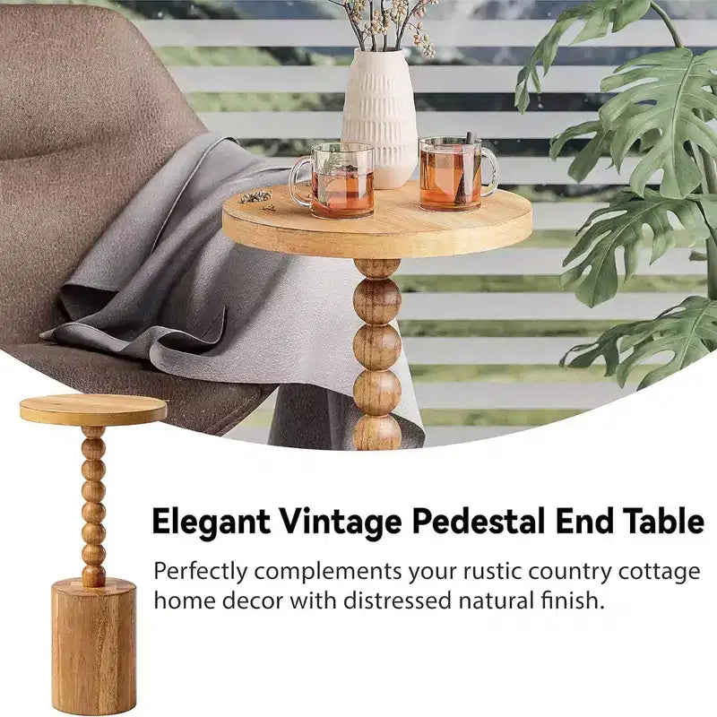Table Martini ronde à pied pour salons, chambres et petits espaces, pour poser des boissons, des plantes, des lampes ou des objets décoratifs, marron