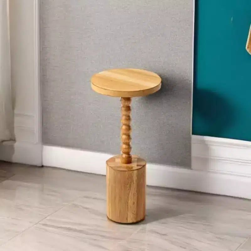 Table Martini ronde à pied pour salons, chambres et petits espaces, pour poser des boissons, des plantes, des lampes ou des objets décoratifs, marron