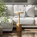 Table Martini ronde à pied pour salons, chambres et petits espaces, pour poser des boissons, des plantes, des lampes ou des objets décoratifs, marron