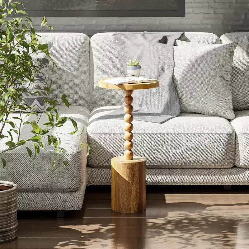 Table Martini ronde à pied pour salons, chambres et petits espaces, pour poser des boissons, des plantes, des lampes ou des objets décoratifs, marron