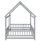 Lit double en bois avec cadres de sol, barrières de sécurité, gris