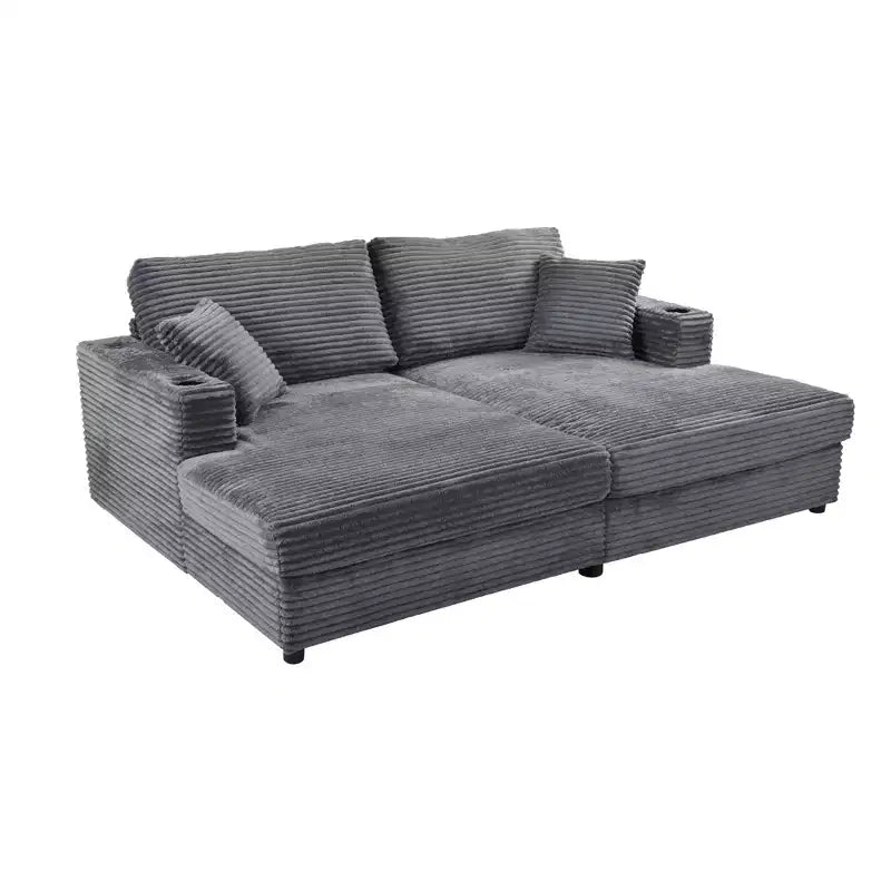 Canapé d'angle convertible 86,5 po surdimensionné avec méridienne, en velours côtelé, et deux ports USB