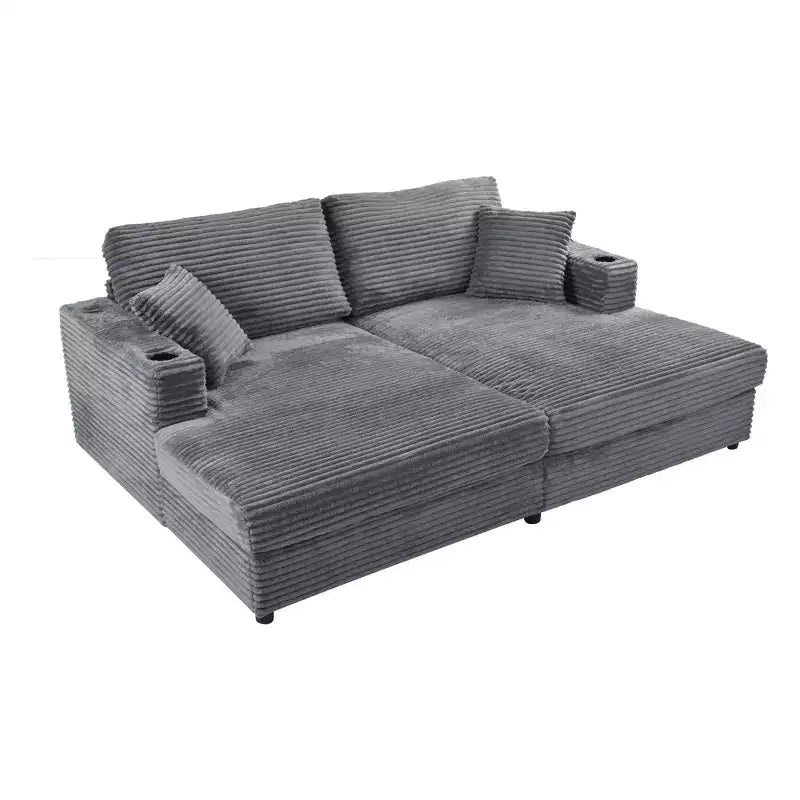 Canapé d'angle convertible 86,5 po surdimensionné avec méridienne, en velours côtelé, et deux ports USB