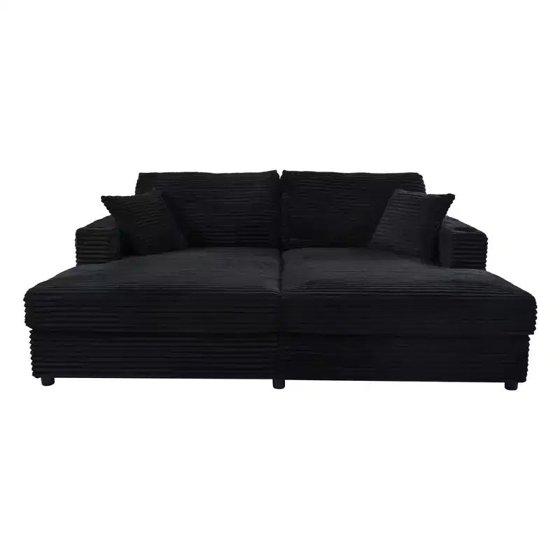 Canapé d'angle convertible 86,5 po surdimensionné avec méridienne, en velours côtelé, et deux ports USB