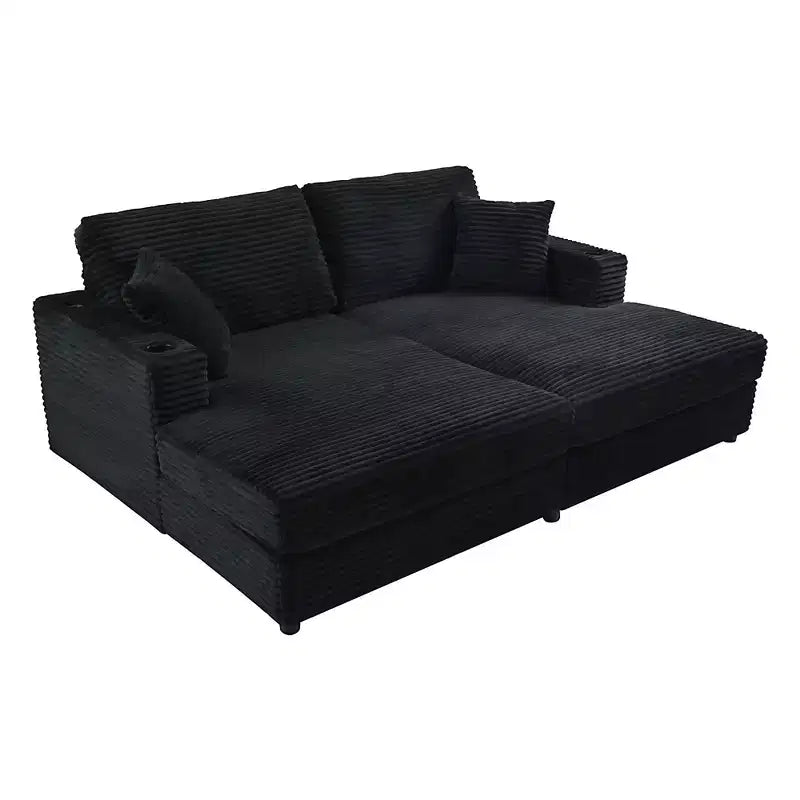 Canapé d'angle convertible 86,5 po surdimensionné avec méridienne, en velours côtelé, et deux ports USB