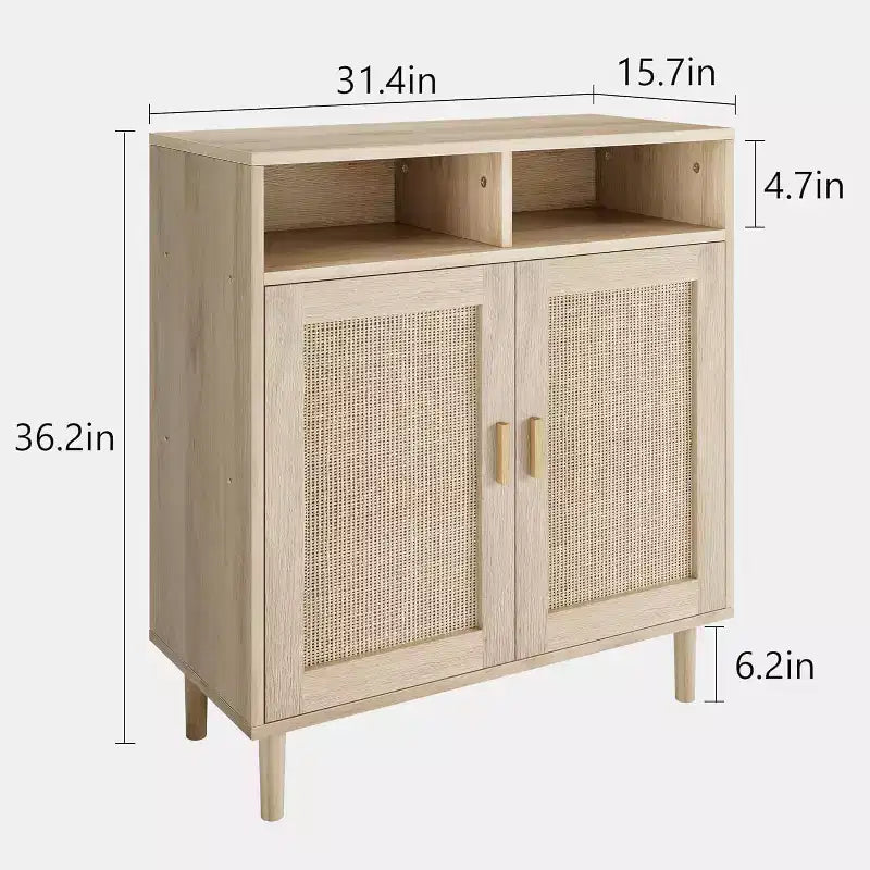 Buffets bahuts en rotin – Meuble de rangement à 2 portes avec étagère, moderne pour salle à manger, meuble de bar à café, 91,44 cm H