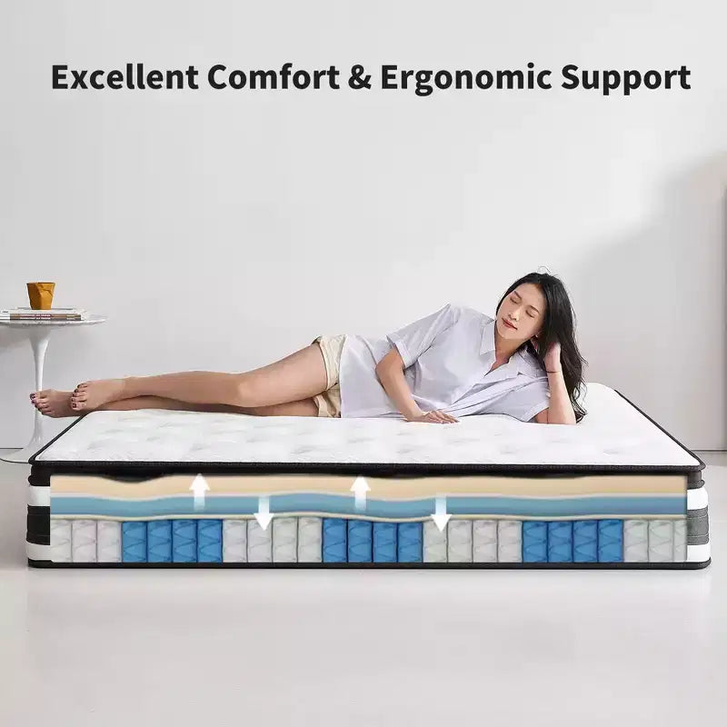 Matelas hybride à ressorts ensachés individuels en mousse à mémoire de forme Certipur-US avec housse respirante, 30,5 cm, très grand lit