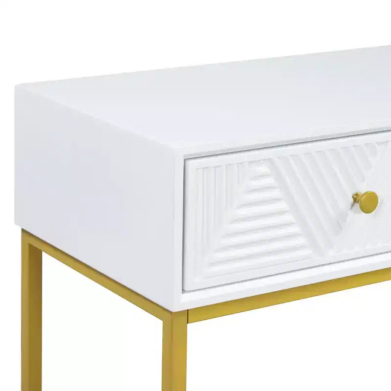 Table console étroite moderne avec rangement 2 tiroirs à motif rayures pour salon, couloir Blanc