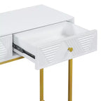 Table console étroite moderne avec rangement 2 tiroirs à motif rayures pour salon, couloir Blanc