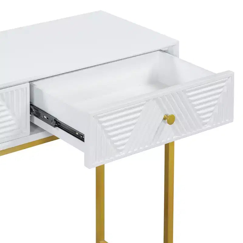 Table console étroite moderne avec rangement 2 tiroirs à motif rayures pour salon, couloir Blanc