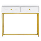 Table console étroite moderne avec rangement 2 tiroirs à motif rayures pour salon, couloir Blanc