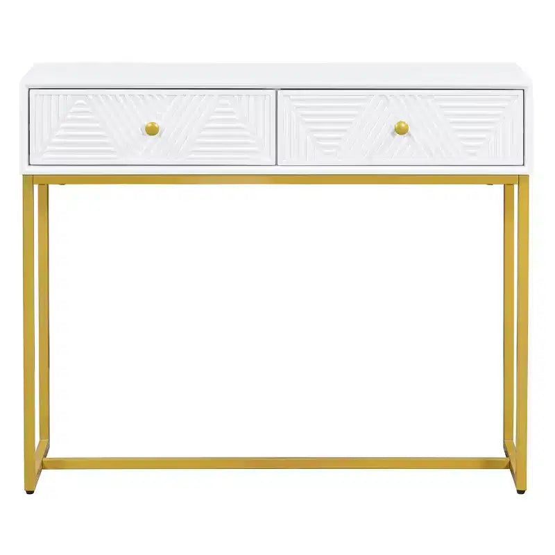 Table console étroite moderne avec rangement 2 tiroirs à motif rayures pour salon, couloir Blanc
