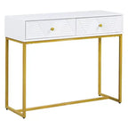 Table console étroite moderne avec rangement 2 tiroirs à motif rayures pour salon, couloir Blanc