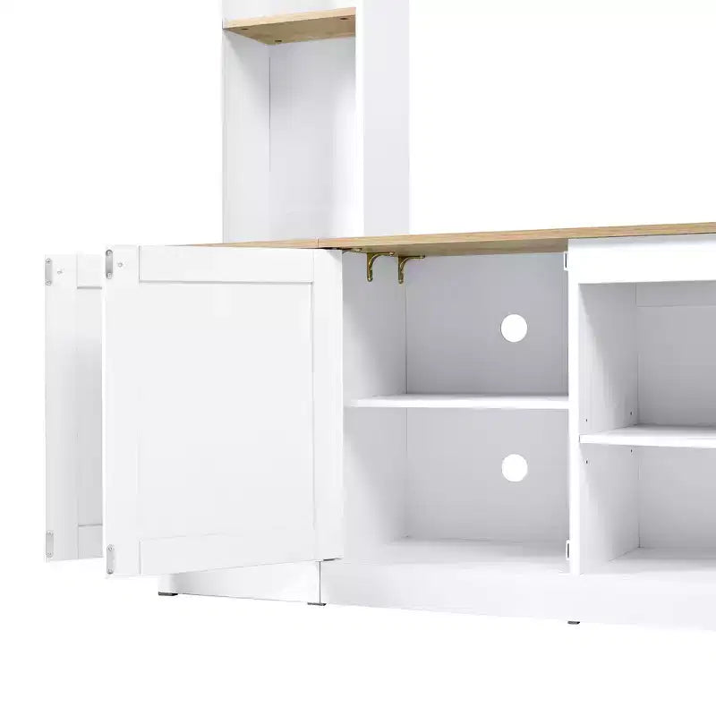 Meuble TV 91 avec console média, centre de divertissement arqué, meuble TV avec étagère, grain de bois pour TV jusqu'à 70 pouces
