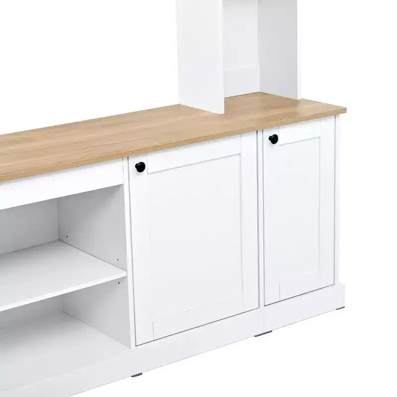Meuble TV 91 avec console média, centre de divertissement arqué, meuble TV avec étagère, grain de bois pour TV jusqu'à 70 pouces